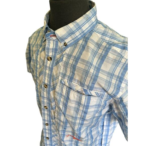 M True Flies Blue and White Check Vented Short Sleeve Button Down Shirt - Picture 2 of 5